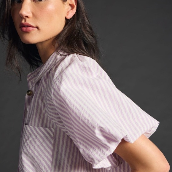 Maeve By Anthropologie The Zooey Bubble-Sleeve Blouse Button Down Striped XL - Picture 6 of 13